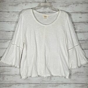 Style & Co Crotchet Trim Bell Sleeve Cotton White Top L